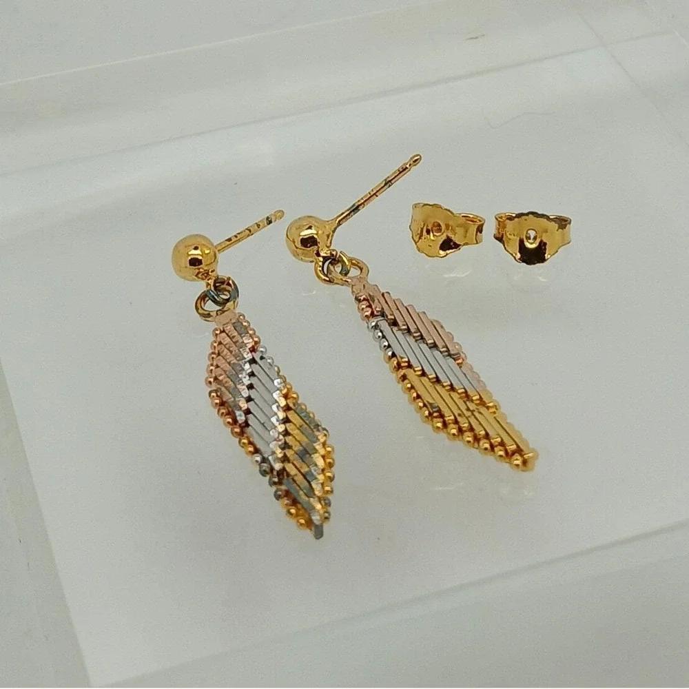 Tri-Color Gold Vermeil Sterling Silver Diamond Cut Dangle Ball Stud Earrings New